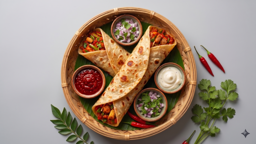 schezwan cheese frankie recipe 1